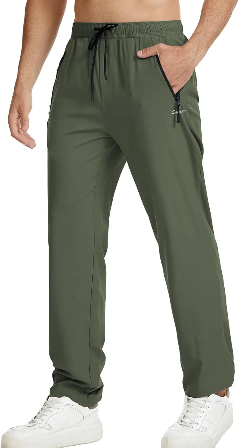 Surenow Men's Athletic Running Sweatpants Lightweight Stretch Jogger Track Pants Tapered Workout Gym Pants with Zipper Pocket