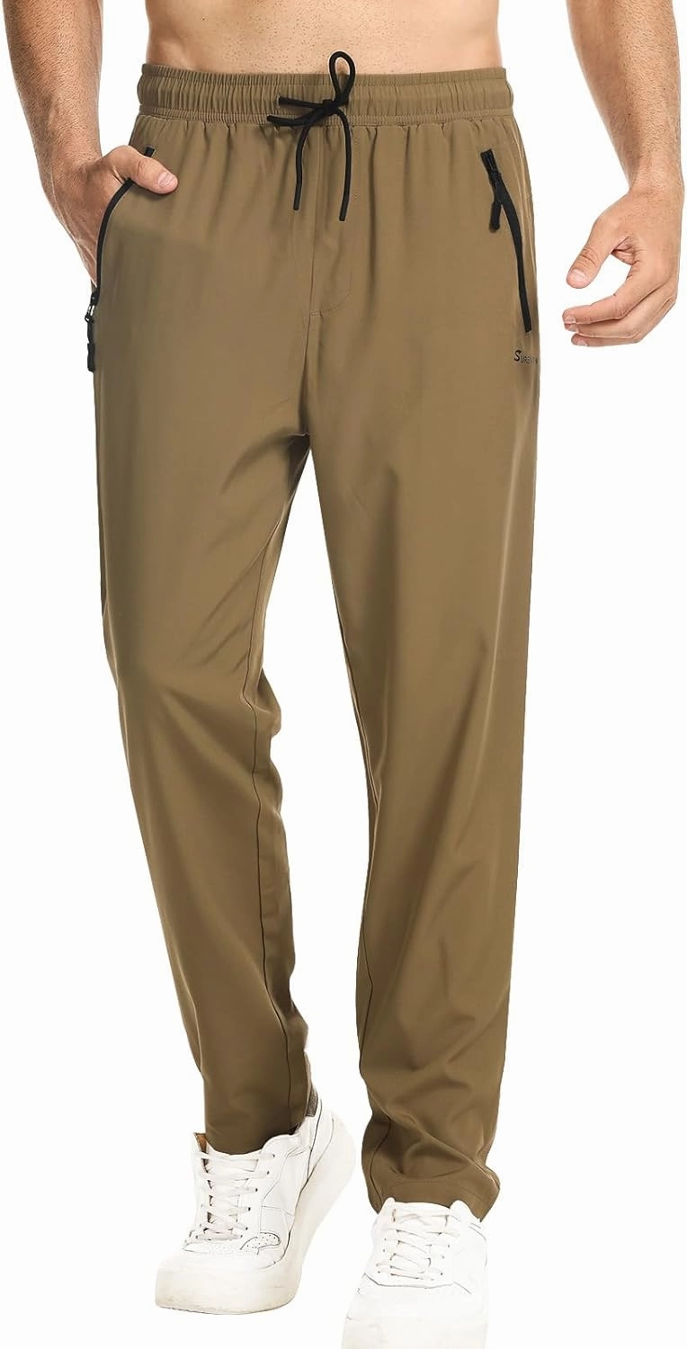 Surenow Men's Athletic Running Sweatpants Lightweight Stretch Jogger Track Pants Tapered Workout Gym Pants with Zipper Pocket