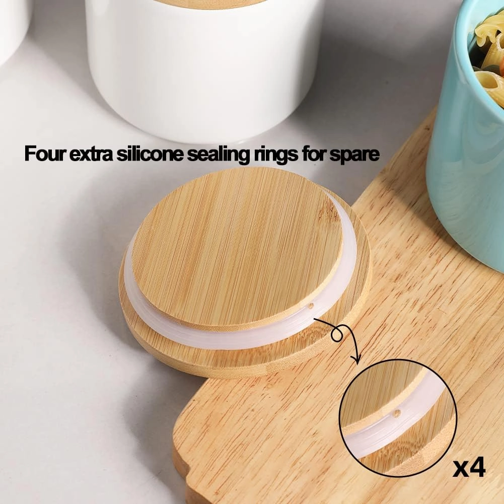 Sweejar Ceramic Kitchen Canister Sets, Heavy Food Storage Jars for Countertop with Airthight Seal Bamboo Lid, Servering for Sugar, Coffee Beans, Tea Leaves, Pack of 4（Turquoise）