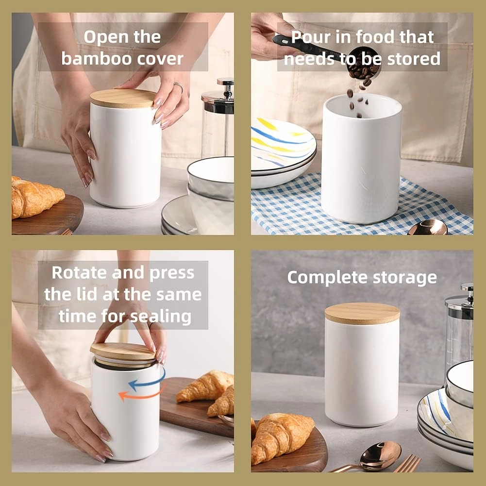 Sweejar Ceramic Kitchen Canister Sets, Heavy Food Storage Jars for Countertop with Airthight Seal Bamboo Lid, Servering for Sugar, Coffee Beans, Tea Leaves, Pack of 4（Turquoise）