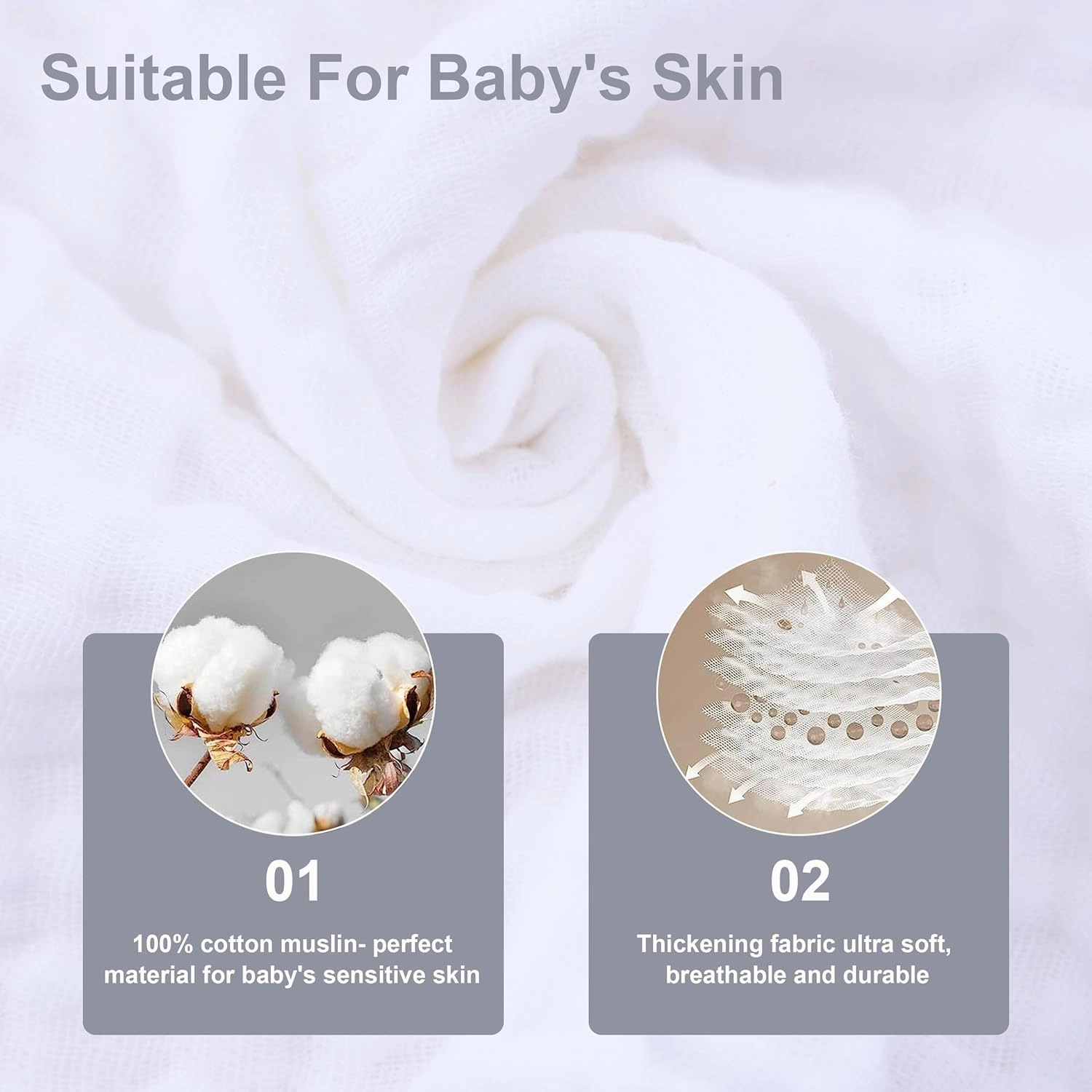 SWEET DOLPHIN 12 Pack Baby Muslin Washcloths - Soft Face Cloths for Newborn, Absorbent Bath Wash Cloths, Wipes, Burp Rag - Toddlers Essentials Stuff, Baby Registry as Shower -10"x10", White