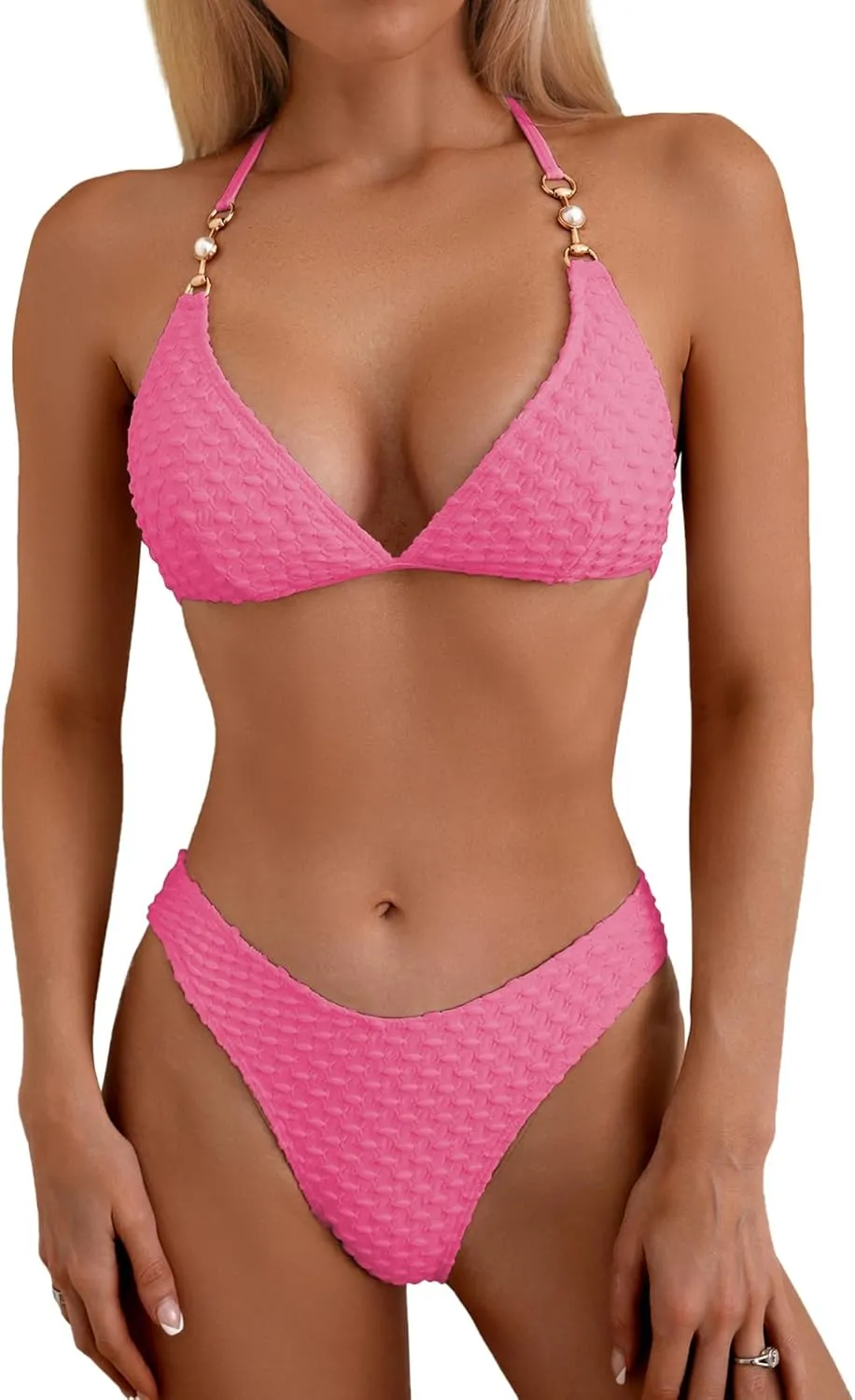 swimall Women's Triangle Bikini Set Cheeky High Cut Sexy Two Piece Swimsuit Cute Halter Bathing Suit