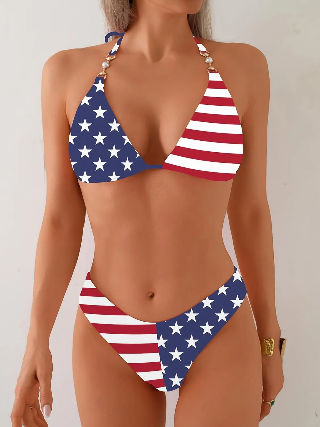 swimall Women's Triangle Bikini Set Cheeky High Cut Sexy Two Piece Swimsuit Cute Halter Bathing Suit