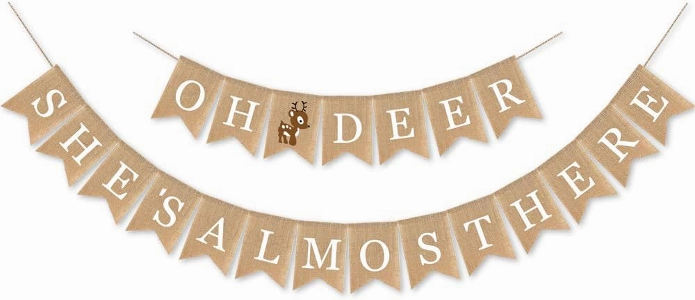 SWYOUN Burlap Oh Deer She's Almost Here Banner Mantel Fireplace Decoration Girl Woodland Baby Shower Garland Supplies