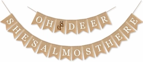 SWYOUN Burlap Oh Deer She's Almost Here Banner Mantel Fireplace Decoration Girl Woodland Baby Shower Garland Supplies