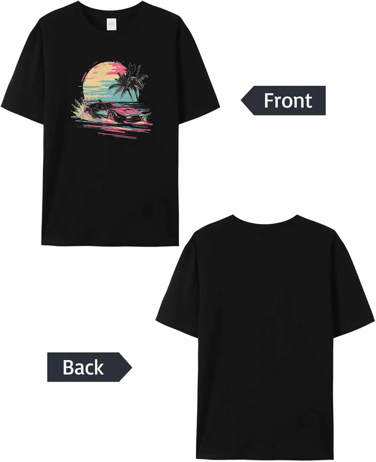 T-Shirts for Women Racing Car Palm Trees Sunset Women's Tops Crew Neck Short Sleeve Tees