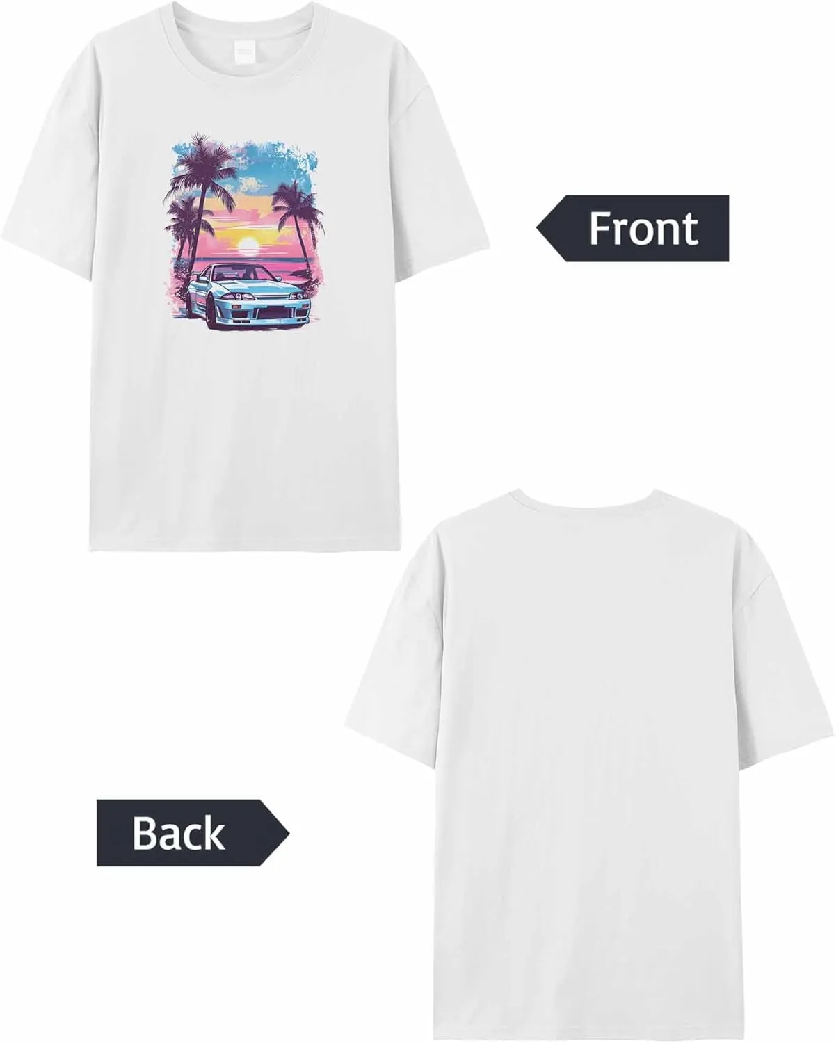 T-Shirts for Women Racing Car with Pink Sky Women's Tops Crew Neck Short Sleeve Tees