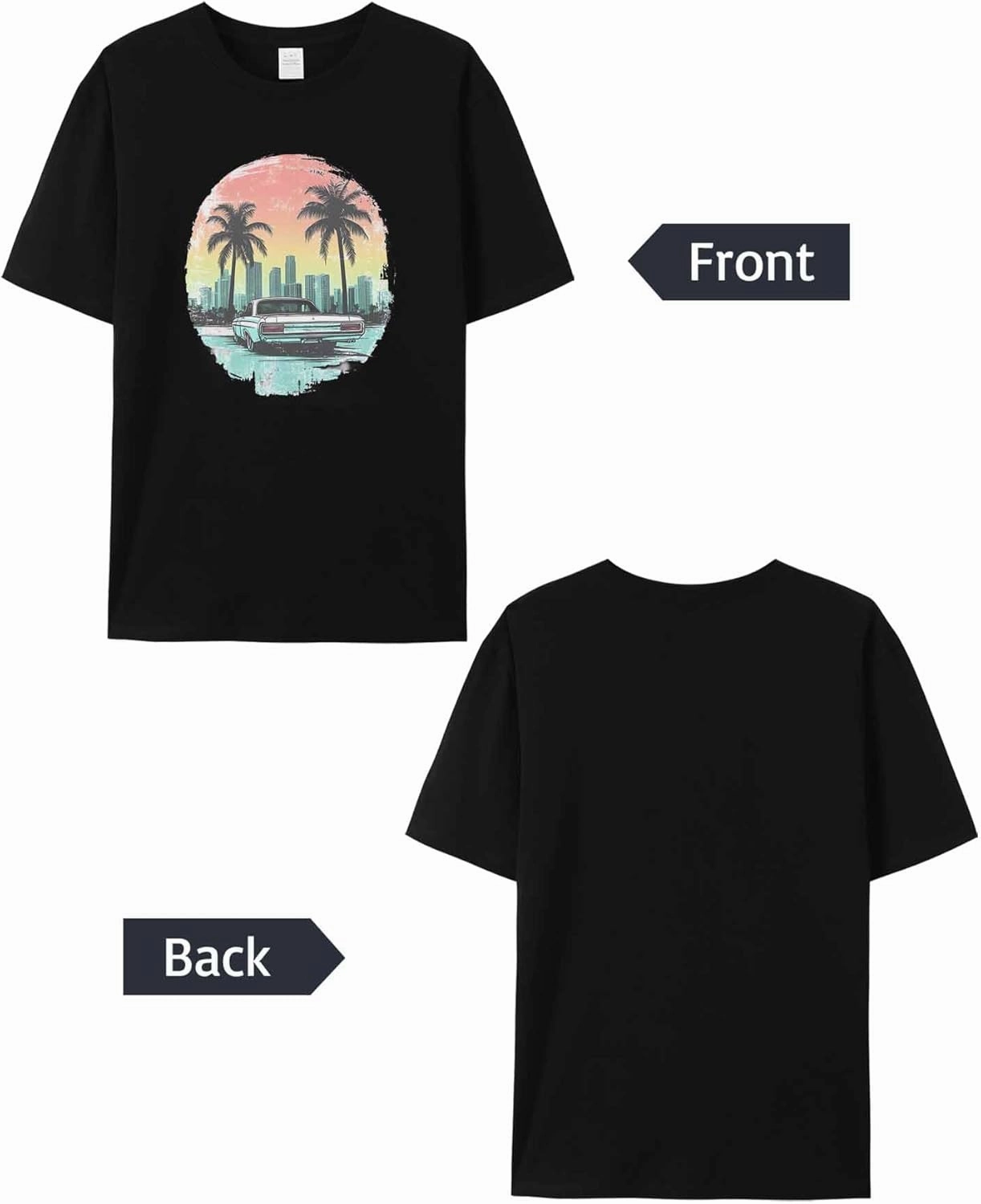 T-Shirts for Women Car Palm Trees City Scenery Women's Tops Crew Neck Short Sleeve Tees