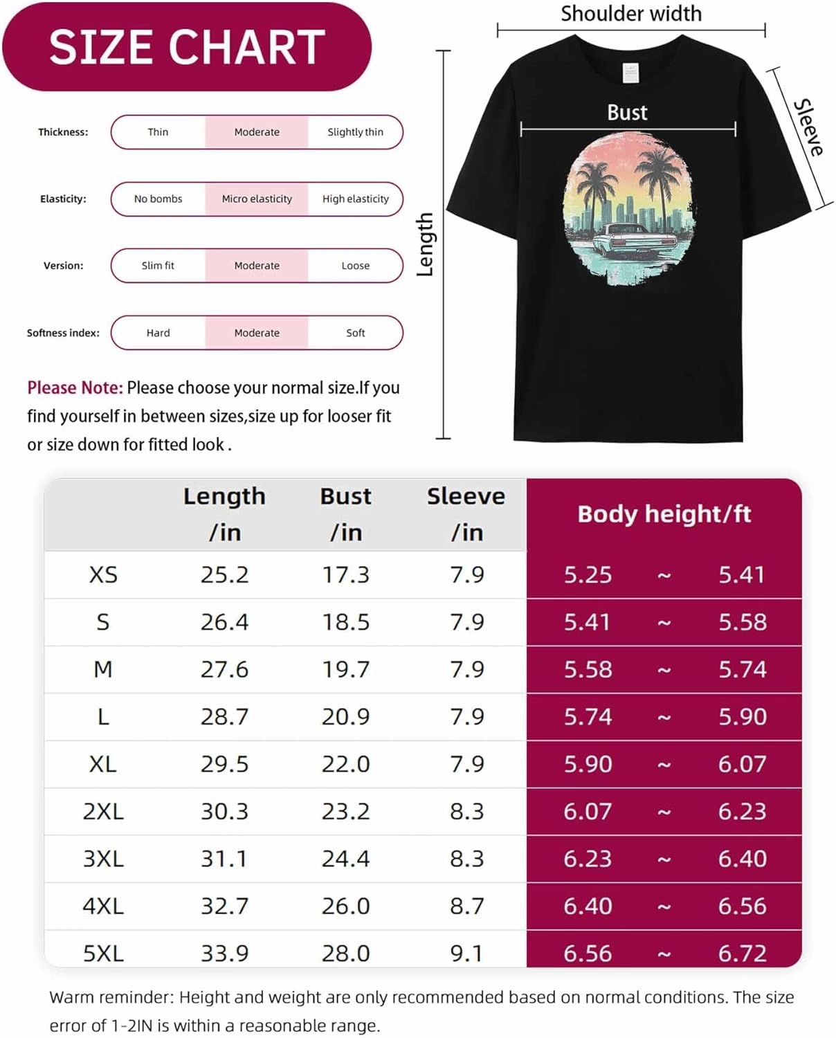 T-Shirts for Women Car Palm Trees City Scenery Women's Tops Crew Neck Short Sleeve Tees