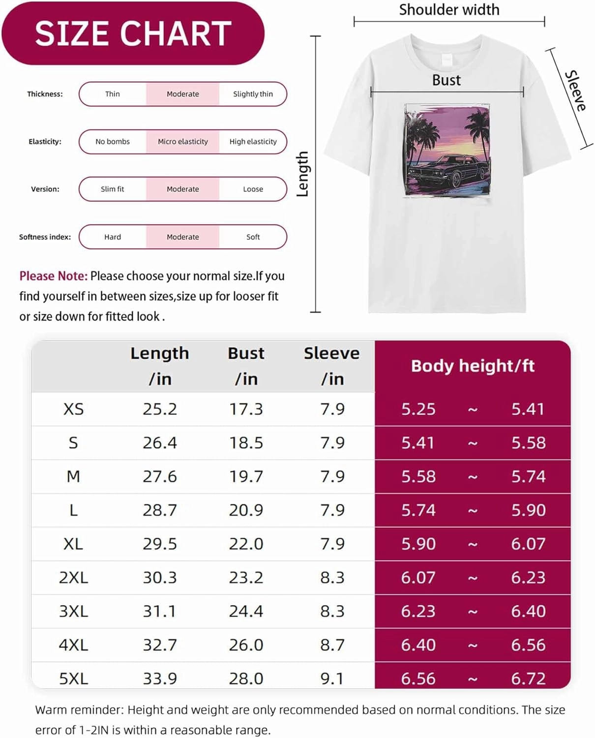 T-Shirts for Women Old Car Palm Trees Sunset Women's Tops Crew Neck Short Sleeve Tees