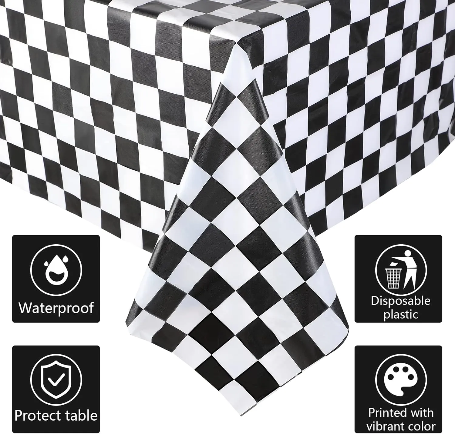 Tallew Checkered Car Party Supplies Disposable Tablecloth Plastic Table Cover Black and White Checkered Race Table Runner for Racing Birthday Party Decor Favor Supplies (Black, White,12 Pcs)