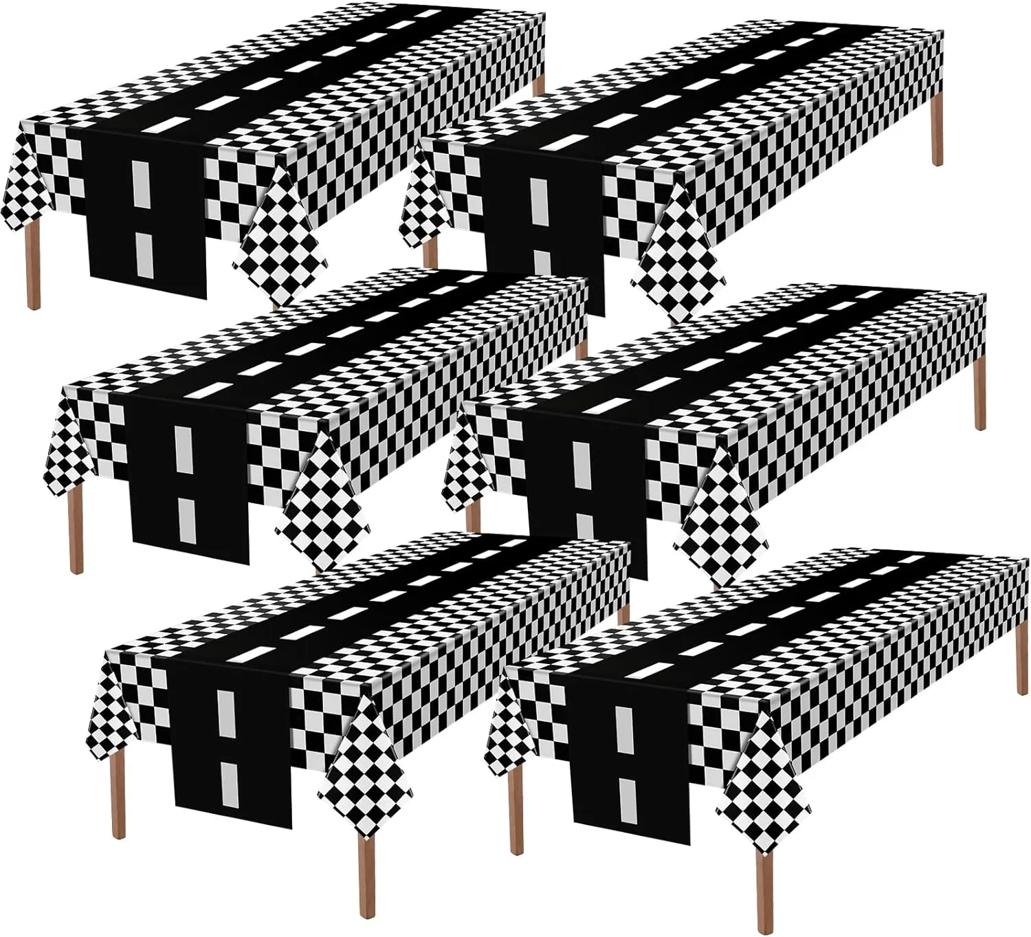 Tallew Checkered Car Party Supplies Disposable Tablecloth Plastic Table Cover Black and White Checkered Race Table Runner for Racing Birthday Party Decor Favor Supplies (Black, White,12 Pcs)