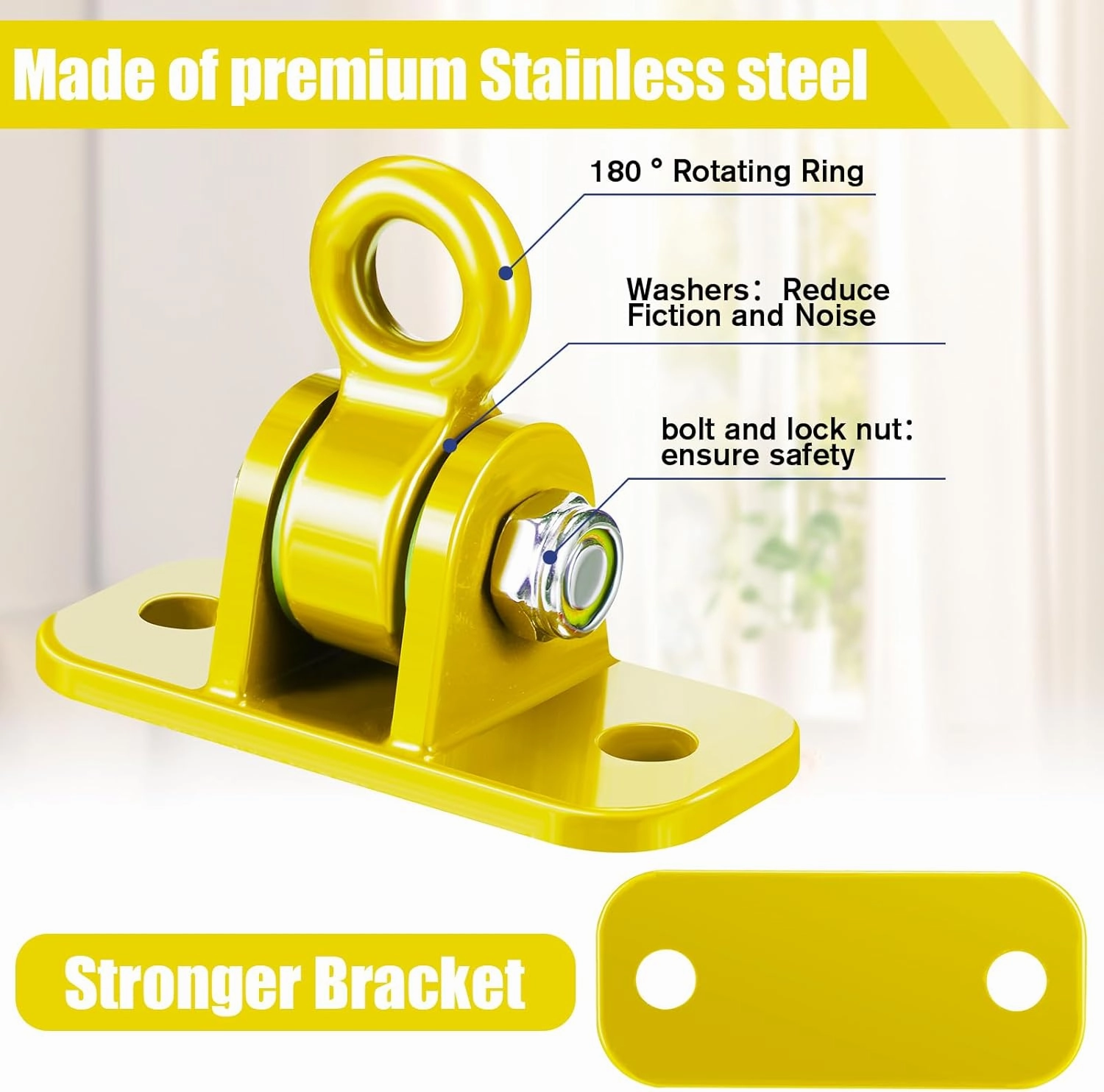 Tandefio 6 Sets of Robust Swing Hangers for Wooden Concrete Set with Swing Hook Screw Bolt Washer Swingset Accessory for Porch Patio Yoga Indoor Outdoor,Over 1800 lb Capacity (Yellow)