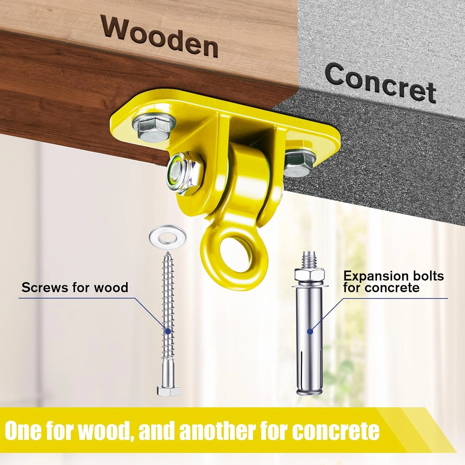 Tandefio 6 Sets of Robust Swing Hangers for Wooden Concrete Set with Swing Hook Screw Bolt Washer Swingset Accessory for Porch Patio Yoga Indoor Outdoor,Over 1800 lb Capacity (Yellow)