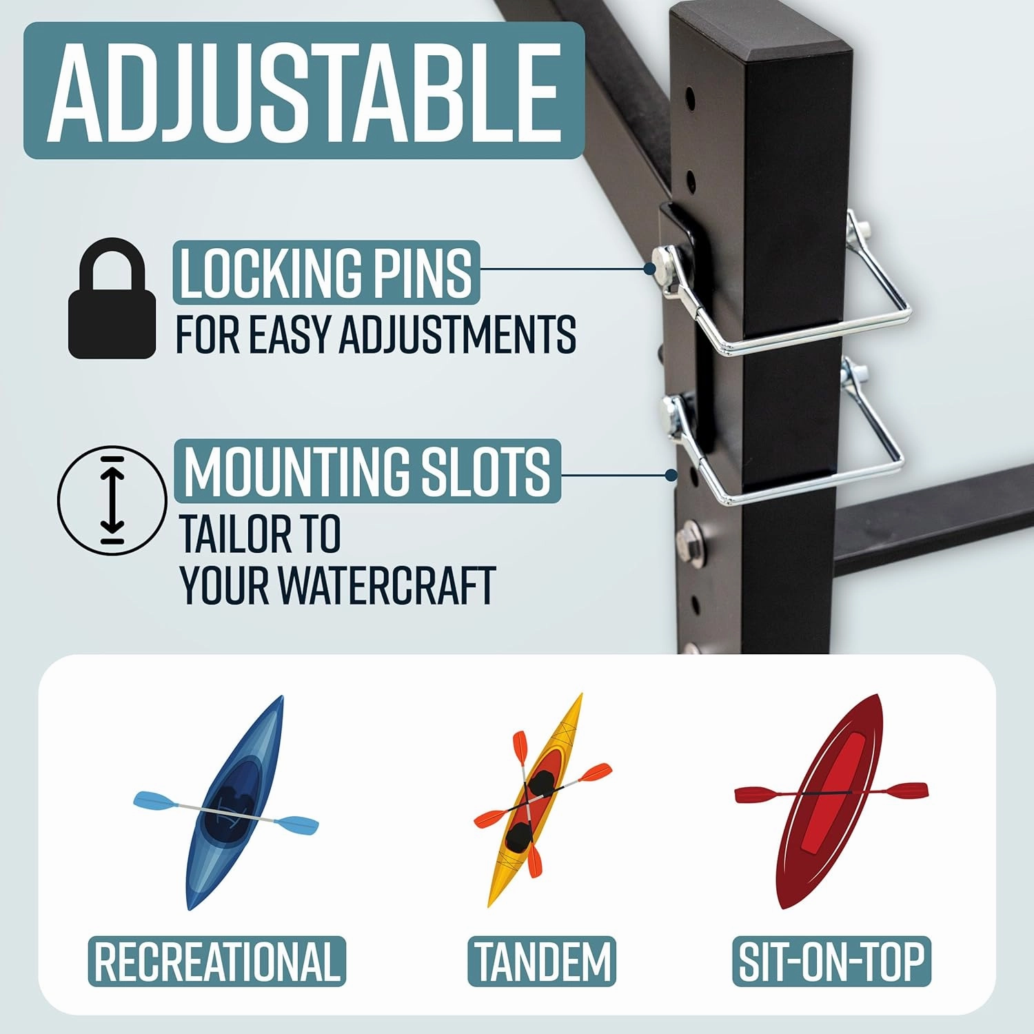 Teal Triangle Freestanding Kayak Storage Rack - Storage Rack for 2 Kayaks or Canoes - Kayak Stand for Outdoor and Indoor - Premium Kayak Holder and Canoe Stand - Adjustable Kayak Storage Stand