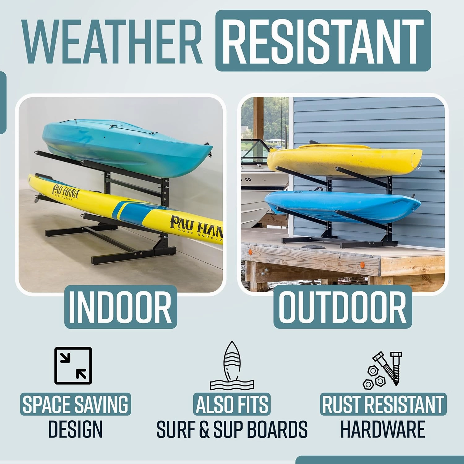 Teal Triangle Freestanding Kayak Storage Rack - Storage Rack for 2 Kayaks or Canoes - Kayak Stand for Outdoor and Indoor - Premium Kayak Holder and Canoe Stand - Adjustable Kayak Storage Stand