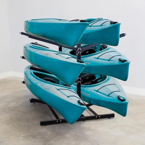 Teal Triangle Freestanding Kayak Storage Rack - Storage Rack for 6 Kayaks or Canoes - Premium Kayak Holder for Indoor & Outdoor Canoe storage - Adjustable Heavy Duty Kayak Storage Stand