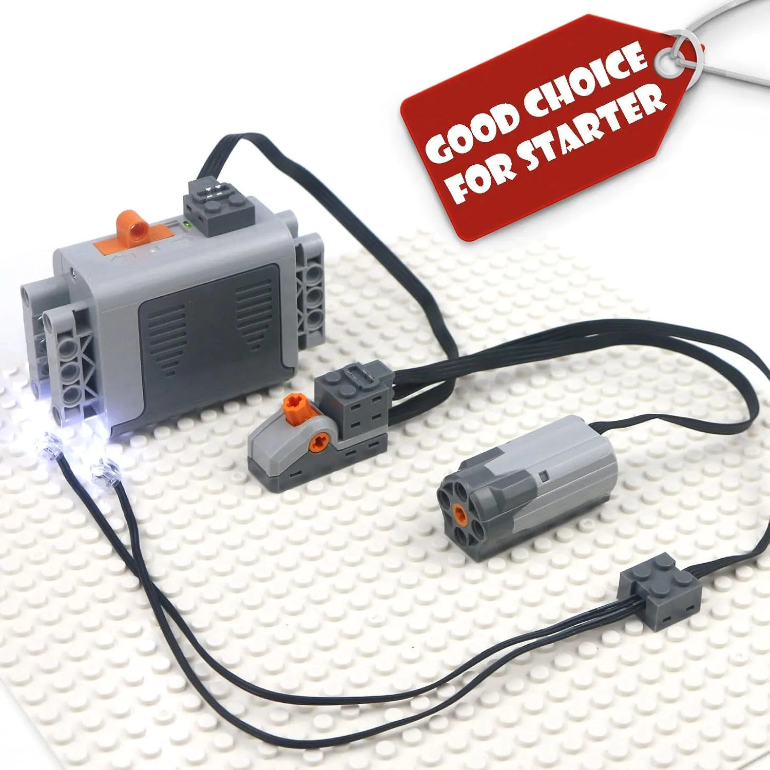 Technical Motors Kit Bricks Accessories, Educational STEM Toys for Kids Adults, Battery Box & Switch & LED Light Cable & Medium Motor Set