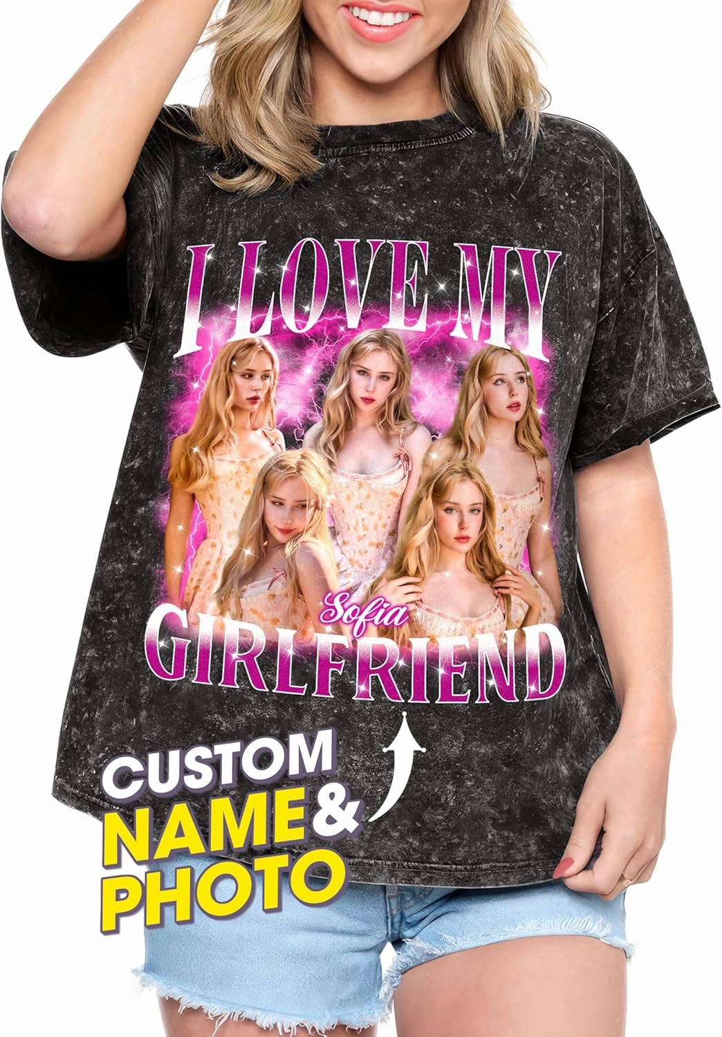 Tehg & Tuhg Custom Your Photo T Shirts Bootleg Tee Rap for Girlfriend Boyfriend, Custom Face Shirt Gifts for Him Her Birthday