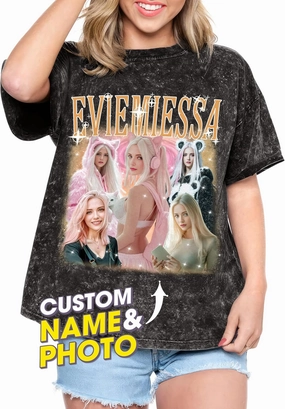 Tehg & Tuhg Custom Your Photo T Shirts Bootleg Tee Rap for Girlfriend Boyfriend, Custom Face Shirt Gifts for Him Her Birthday