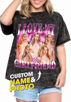 Tehg & Tuhg Custom Your Photo T Shirts Bootleg Tee Rap for Girlfriend Boyfriend, Custom Face Shirt Gifts for Him Her Birthday