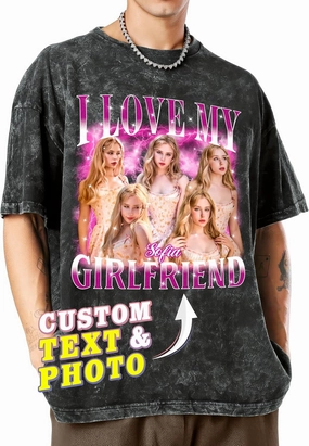 Tehg & Tuhg Custom Your Photo T Shirts Bootleg Tee Rap for Girlfriend Boyfriend, Custom Face Shirt Gifts for Him Her Birthday