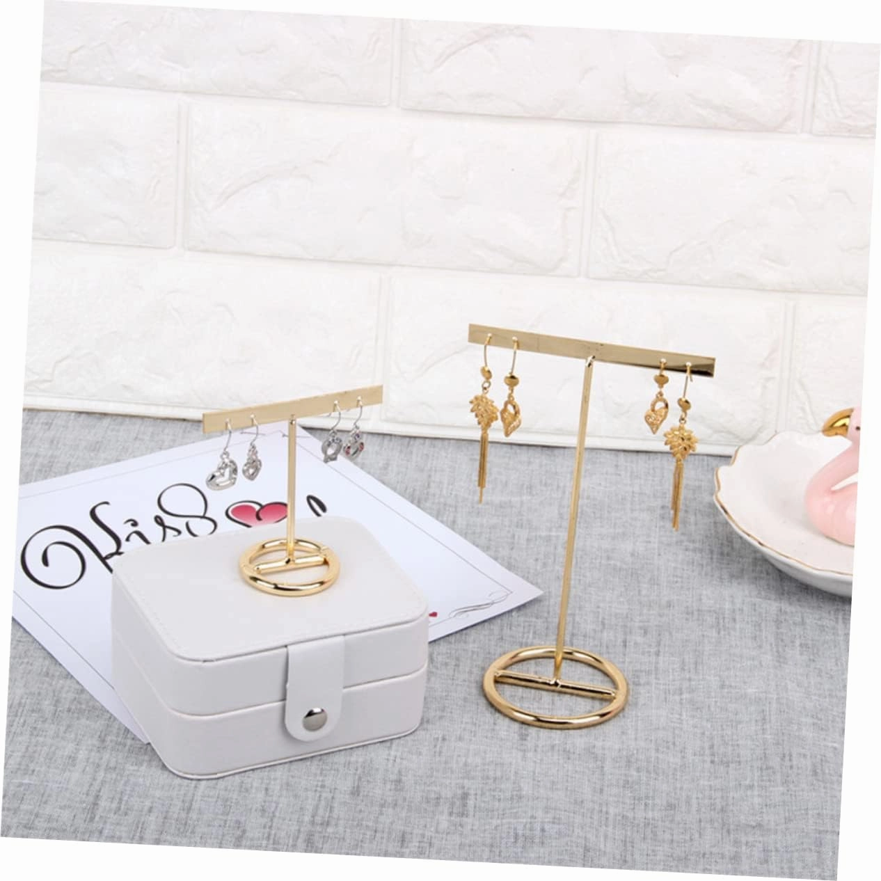 TENDYCOCO 4 Pcs Earrings Stand Watch Velvet Earring Stand Charms Stands Necklace Display Stand Vendors Showcase Pole Jewelry Holder Stand Double Glasses Case Shows Card Displays Racks Golden
