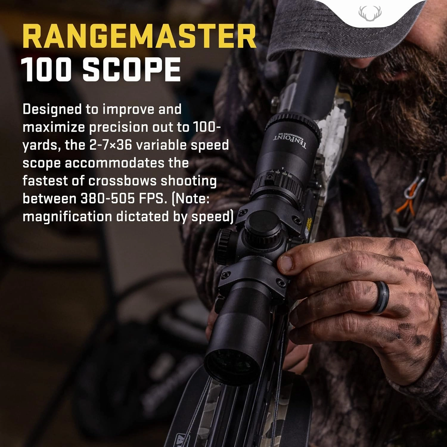 TenPoint New Rangemaster 100 Scope - Improves Accuracy & Precision Out to 100 Yards - Accommodates Crossbows Shooting 380-505 FPS - Scope Rings & Flip Up Caps Included