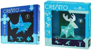 Thames & Kosmos Creatto Light-Up 3D Puzzles 2-Pack Bundle | Shimmer Shark & Magical Moose | Make Your Own Illuminated Craft Creations | DIY Activity Kit & LED Lights