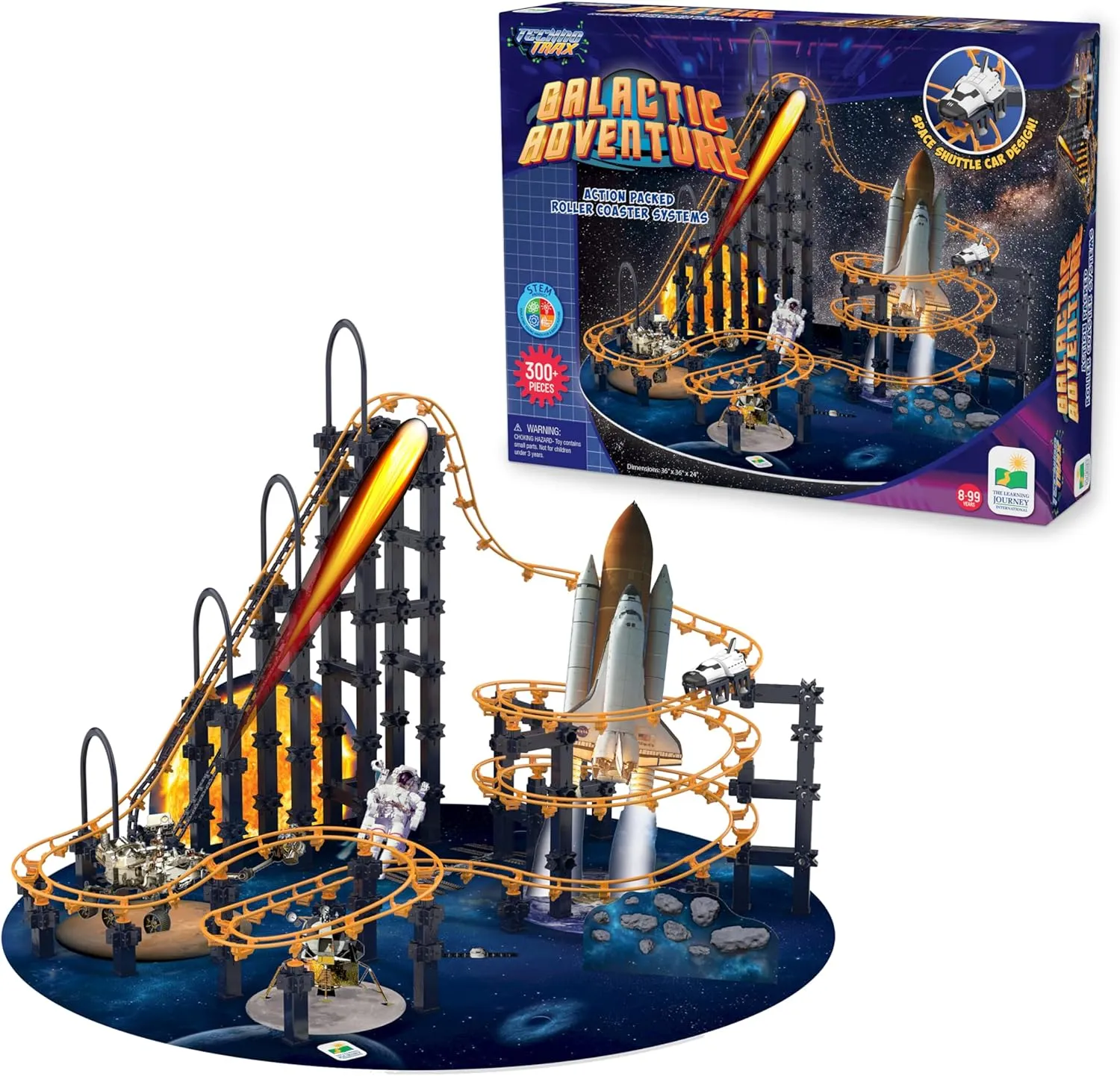 The Learning Journey International Techno Trax Galactic Adventure, Action Packed Roller Coaster Building Kit, STEM Gift for Boys and Girls Age 8 , 300  pc Set