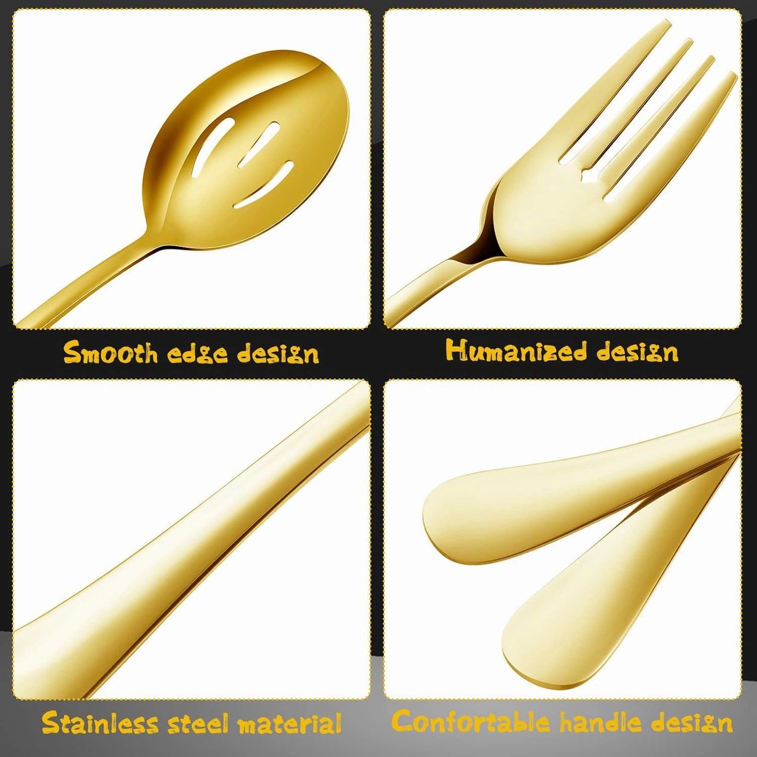 Thenshop 30 Pcs Stainless Steel Serving Utensils Set Flatware Set Include Large Serving Spoons Slotted Spoons Forks Soup Ladle Pie Server and Tongs for Buffet Party(Gold)