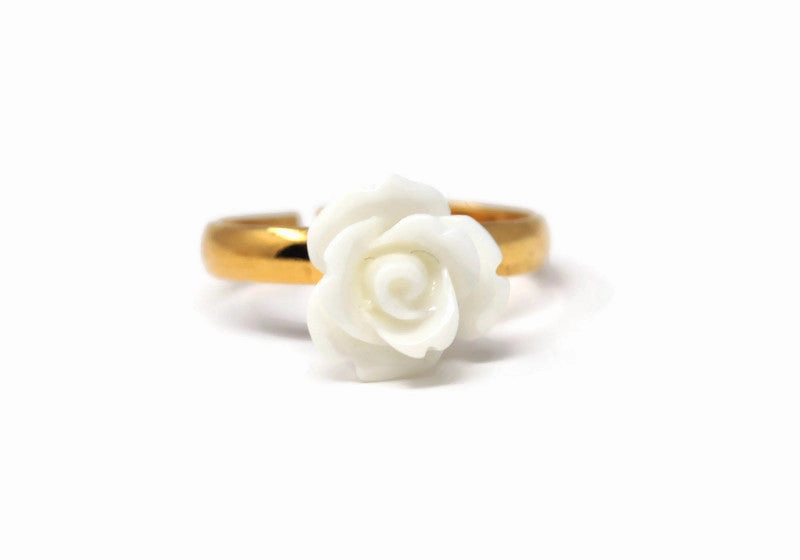 Tiny Petals Stacking Ring ~ White Rose