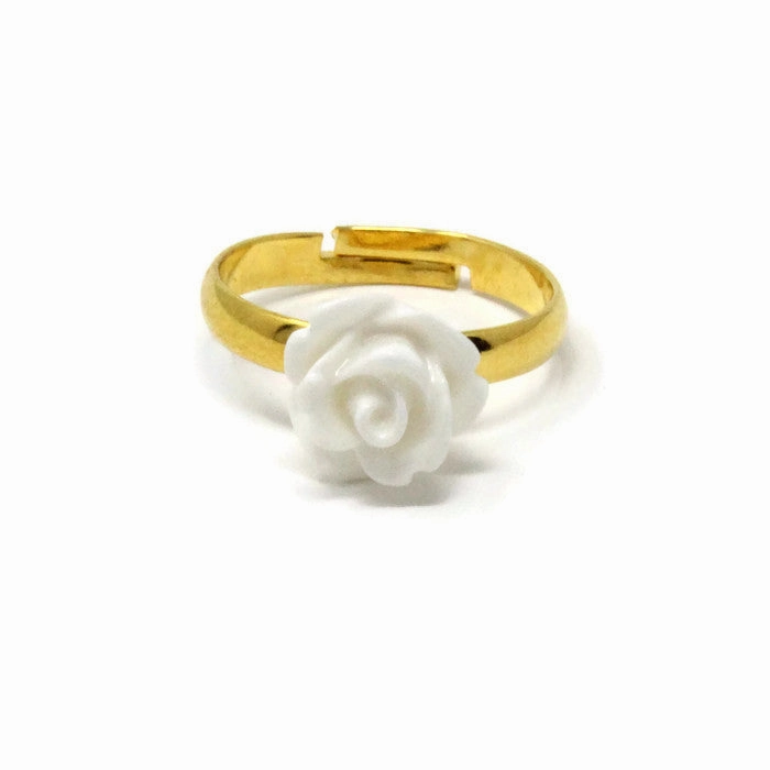 Tiny Petals Stacking Ring ~ White Rose