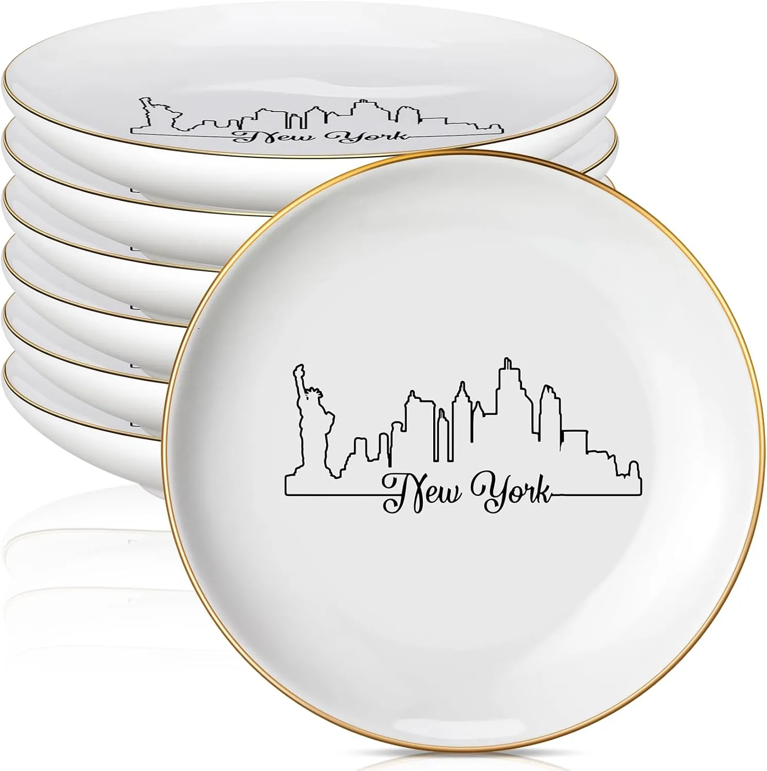 Tondiamo 6 PCS New York City Skyline Jewelry Dish NYC City Trinket Dish Bridesmaid Proposal Jewelry Organizer NYC Travel souvenirs for Earrings Necklaces Bracelet Key Wedding Gifts