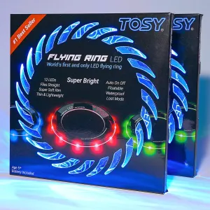 TOSY Flying Ring - 12 LEDs, Super Bright, Lost Mode, Auto Light Up, Camping Essentials for Kids/Teens/Boy/Girl, Safe & Soft, Waterproof, Pool/Beach Games, Lightweight Toy, 2-Pack (Blue)