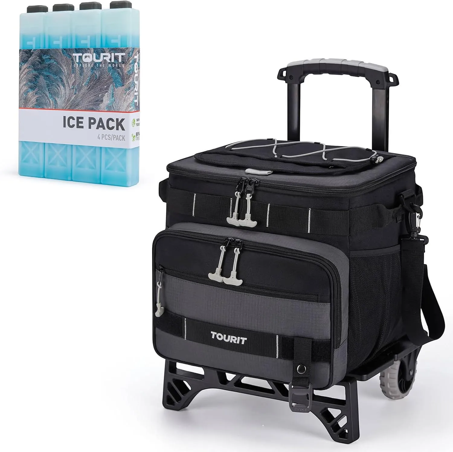 TOURIT 48-Can Insulated Rolling Cooler & 4 Set Reusable Ice Packs Bargain Perfect Combination