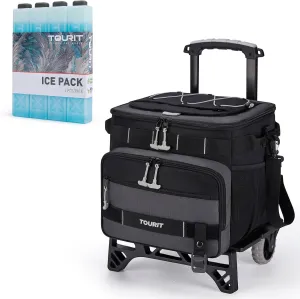 TOURIT 48-Can Insulated Rolling Cooler & 4 Set Reusable Ice Packs Bargain Perfect Combination