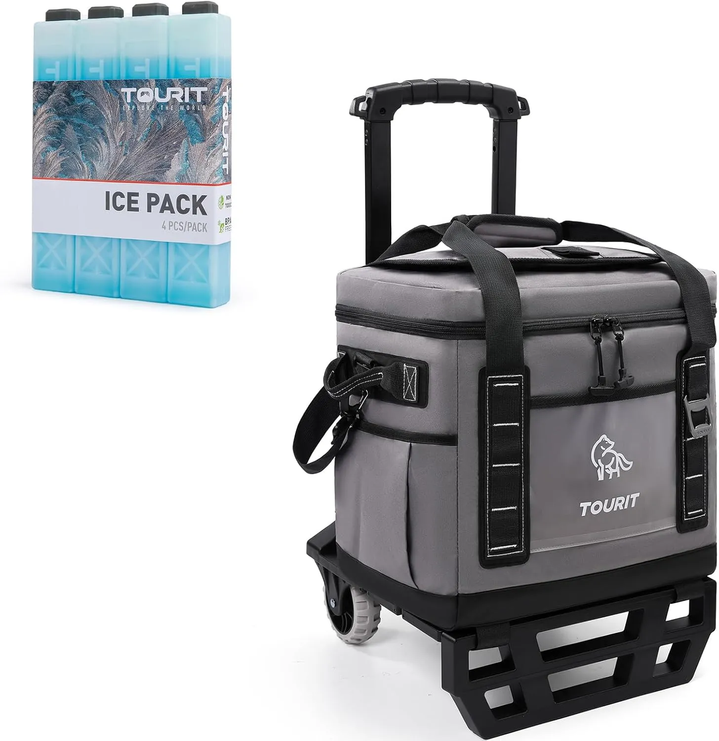 TOURIT 50-Can Insulated Rolling Cooler & 4 Set Reusable Ice Packs Bargain Perfect Combination
