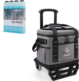 TOURIT 50-Can Insulated Rolling Cooler & 4 Set Reusable Ice Packs Bargain Perfect Combination