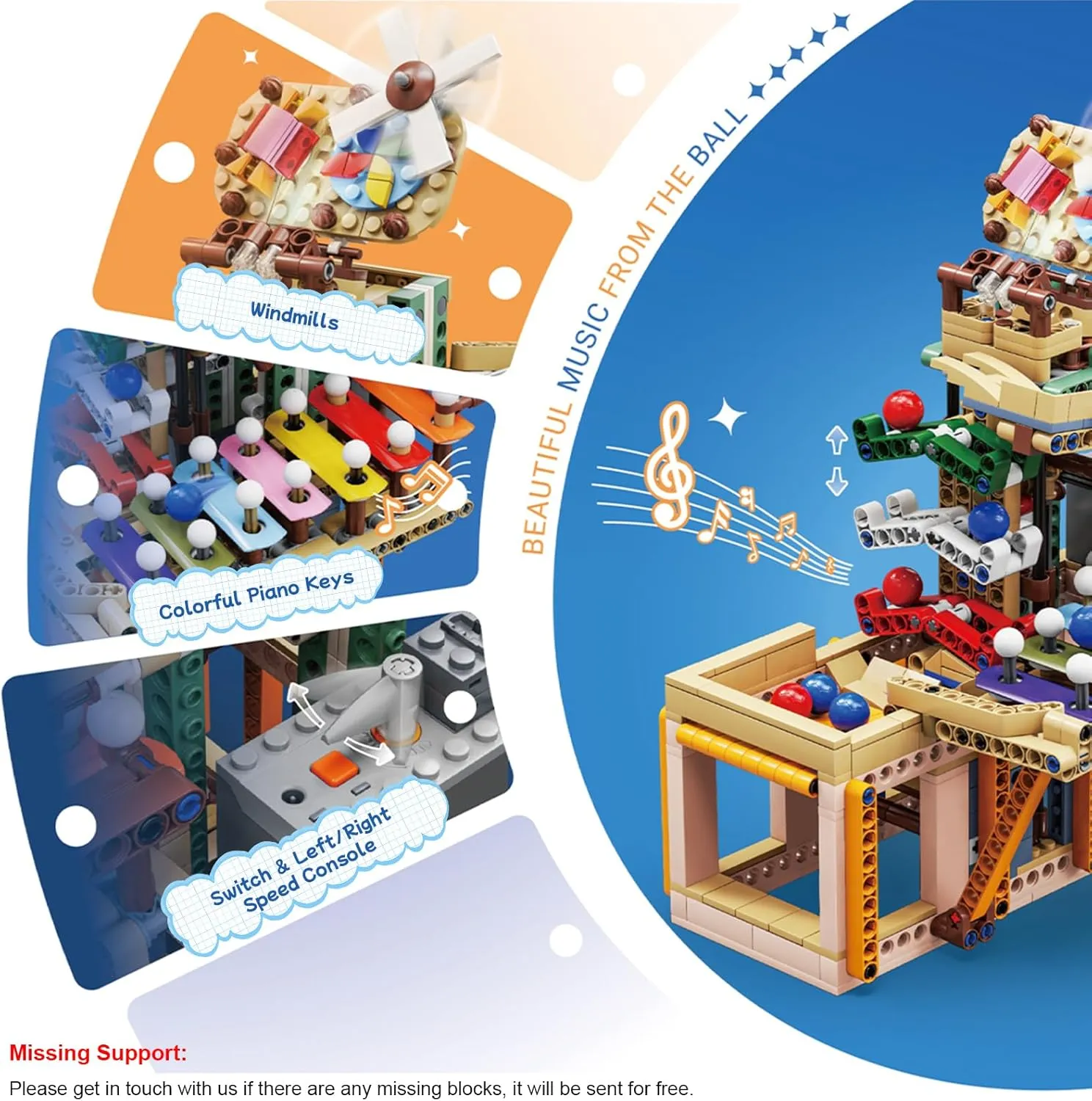 Toy Building Block Sets, Marble Run Ball Track with Xylophone Mechanical Block Kit, Creative DIY Model Kits Steam Toy Hobbies Christmas Birthday Gift for Adult Boys Girls Kids 8-12, 695 PCS