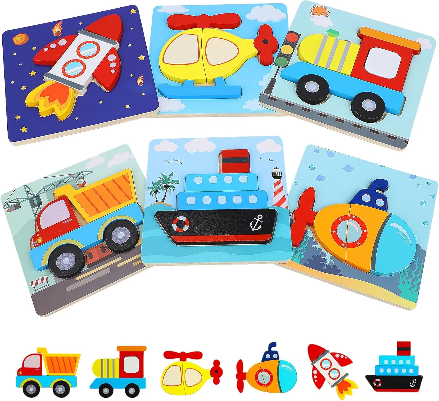 TOY Life 6 Piece Toddler Puzzles Ages 2-4, Wooden Puzzle for Toddlers 1-3 2 Year Old Baby 12-18 Months, Wood Puzzles for Toddler Montessori Toys