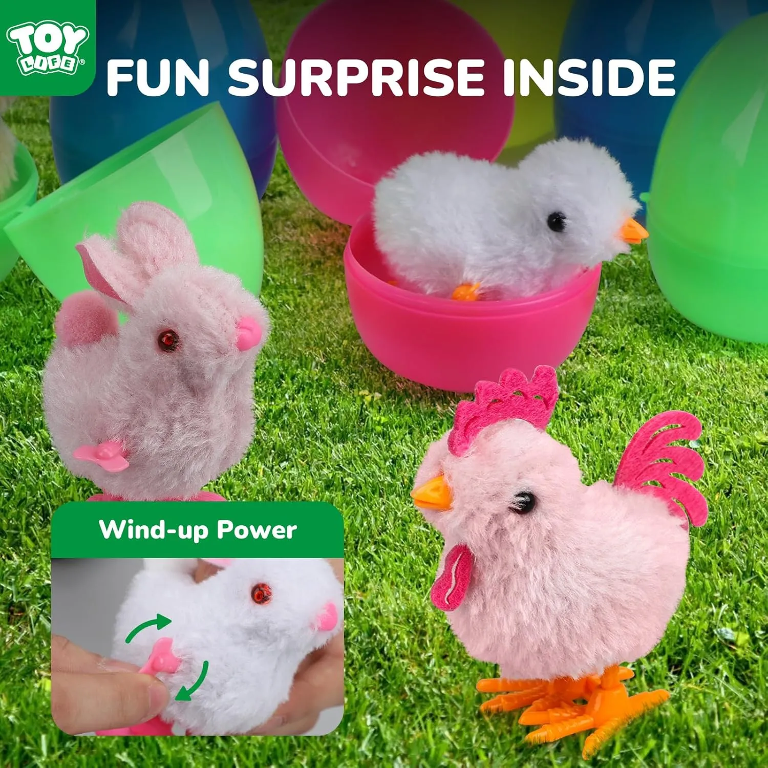 TOY Life Easter Eggs Fillers Filled with Toys Inside, Wind Up Chicks and Plush Bunnies, Easter Basket Stuffers for Kids, Toddlers, Prefilled Easter Eggs Wind Up Toys