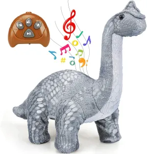 TOY Life Remote Control Dinosaurs - Walking Electronic, Plush Brontosaurus & Stuffed Animal - RC Dinosaur Gift for Kids 3-7 