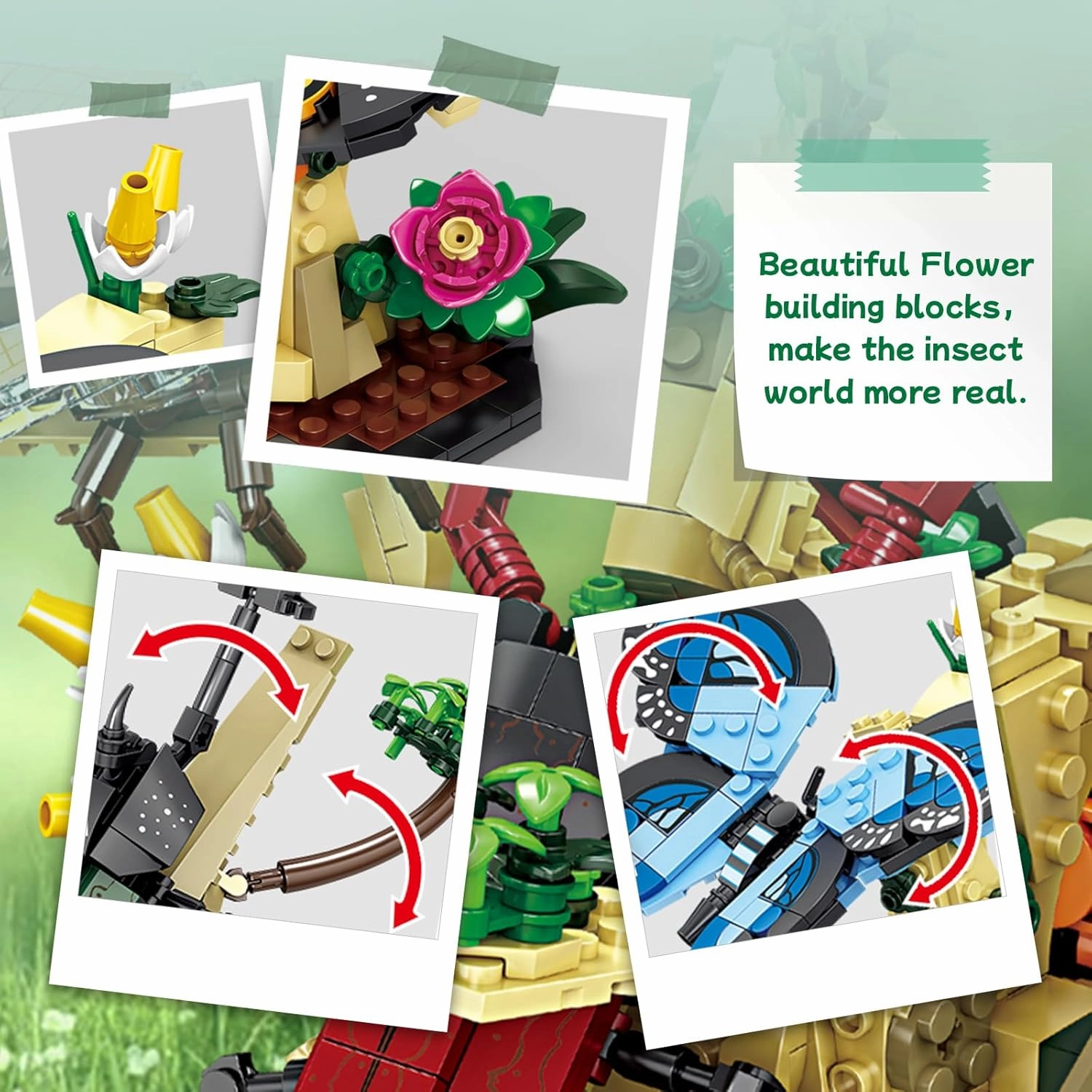 Toy Building Set, The Insect Flowers Collection 6 in 1 Model Kit Bricks Set, Creative Insects Building Block Sets, Hobbies Christmas Birthday Gift for Nature Lovers Adult Kids Boys Girls 8 