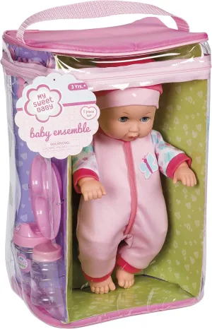Toysmith Deluxe Baby Ensemble 12- Piece Doll Playset - 11 1/2" soft body doll with change of clothes (clothing may vary)
