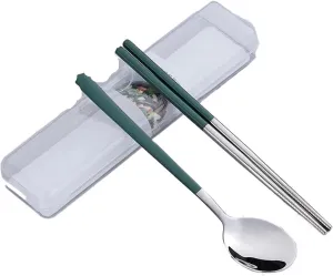 travel utensils 304 Stainless Steel Portable Tableware Set Chopsticks Spoon Outdoor Single Tableware(Black)