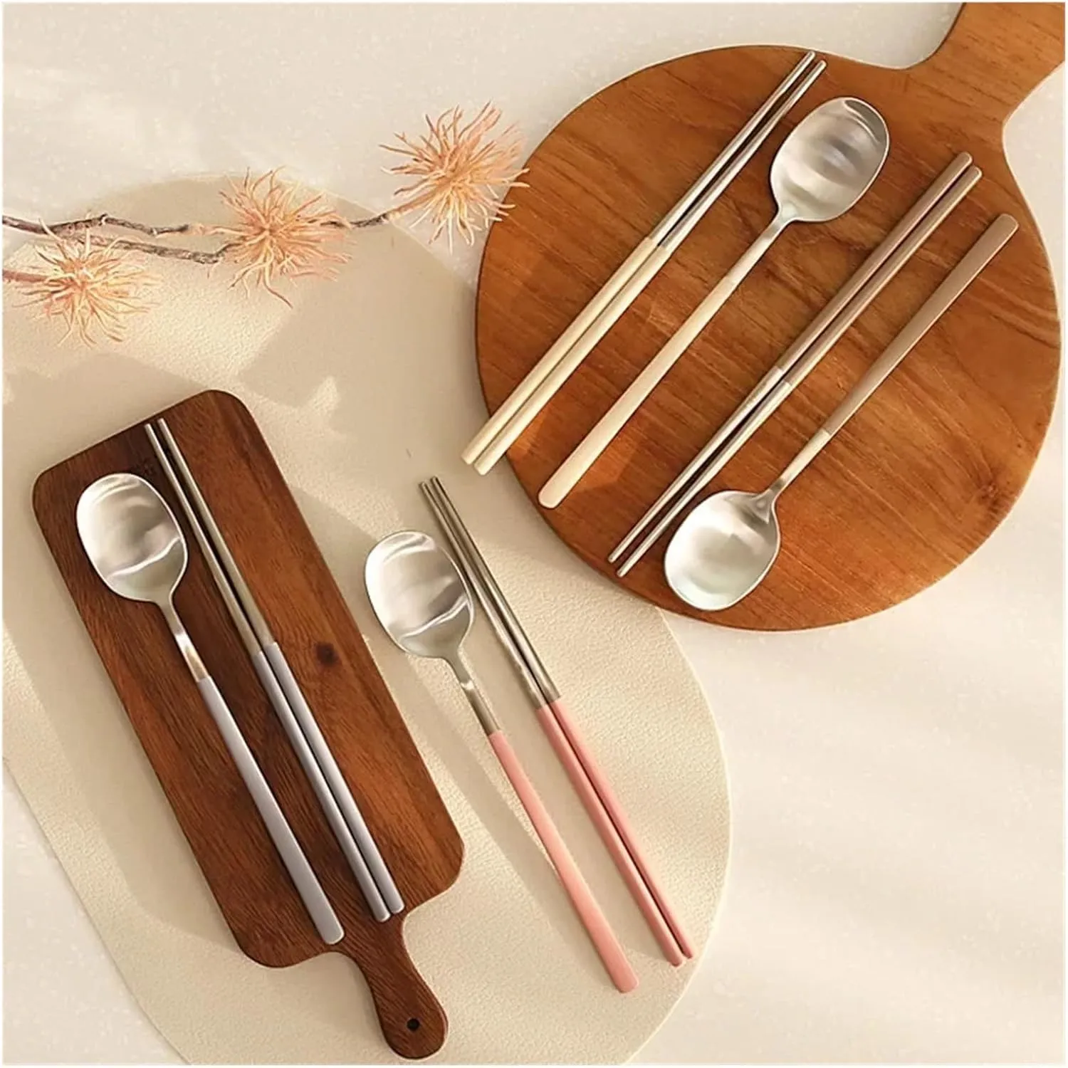travel utensils 304 Stainless Steel Portable Tableware Set Chopsticks Spoon Outdoor Single Tableware(Black)