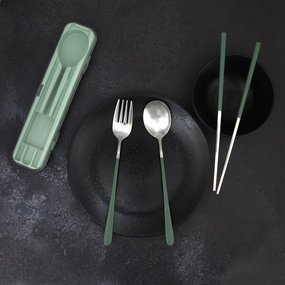 Travel Cutlery Box Set w/ Chopsticks (Green)