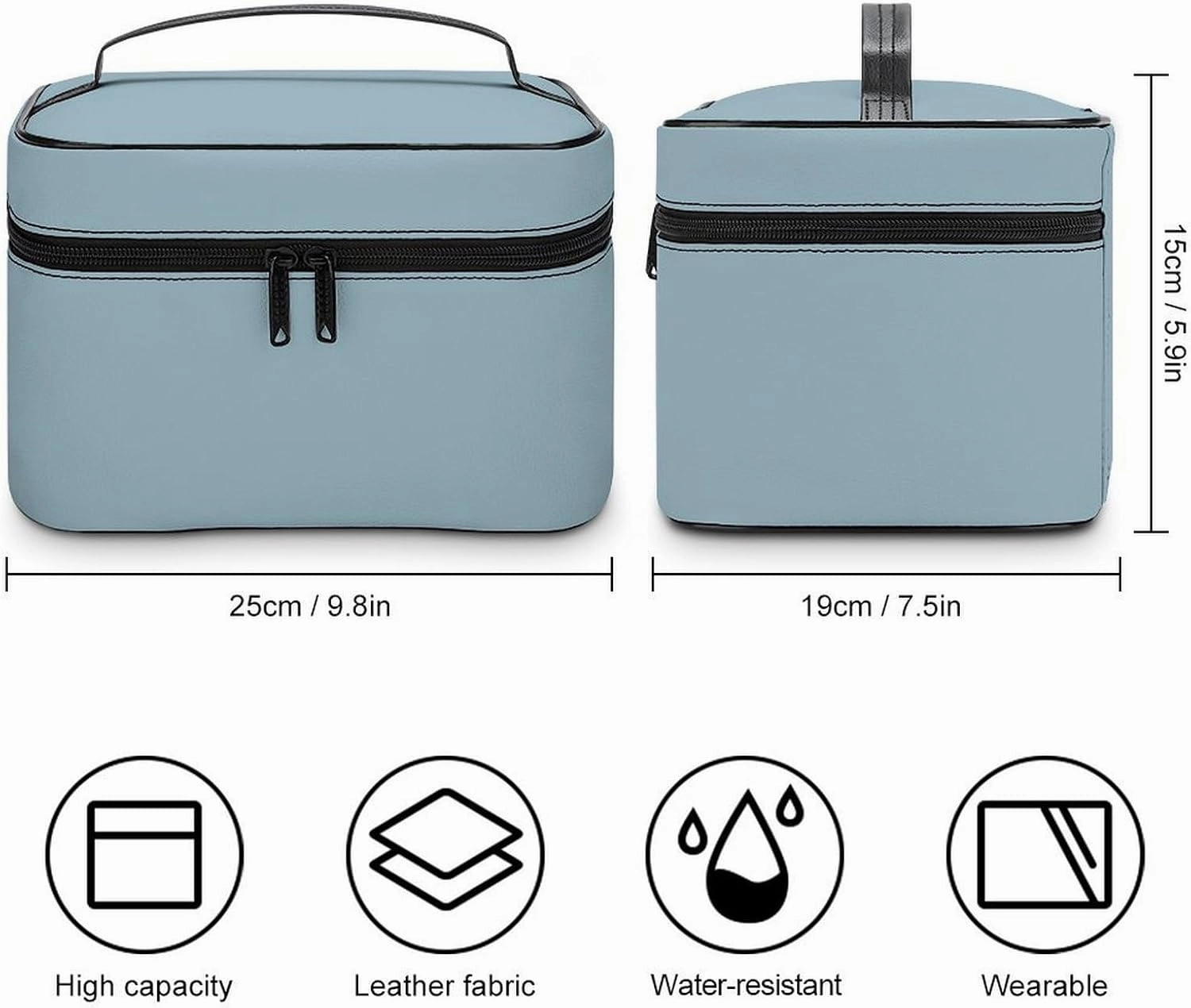 Travel Makeup Bag, Simple Blue Color Cosmetic Bags for Women Large Capacity Waterproof Toiletry Bag Make up Organizer
