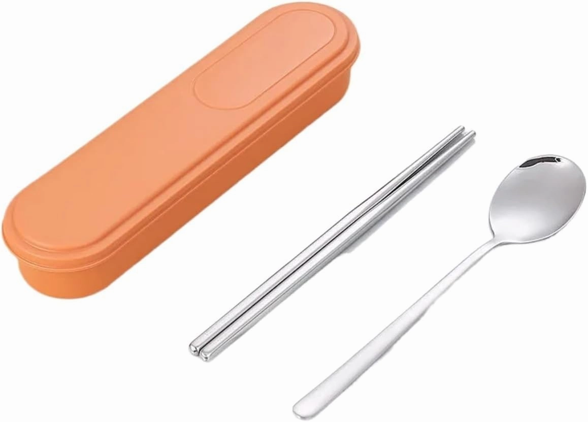 travel utensils Portable Cutlery Set 304 Stainless Steel Chopsticks Fork and Spoon Tableware Set for Travel Camping(2PCS Orange)